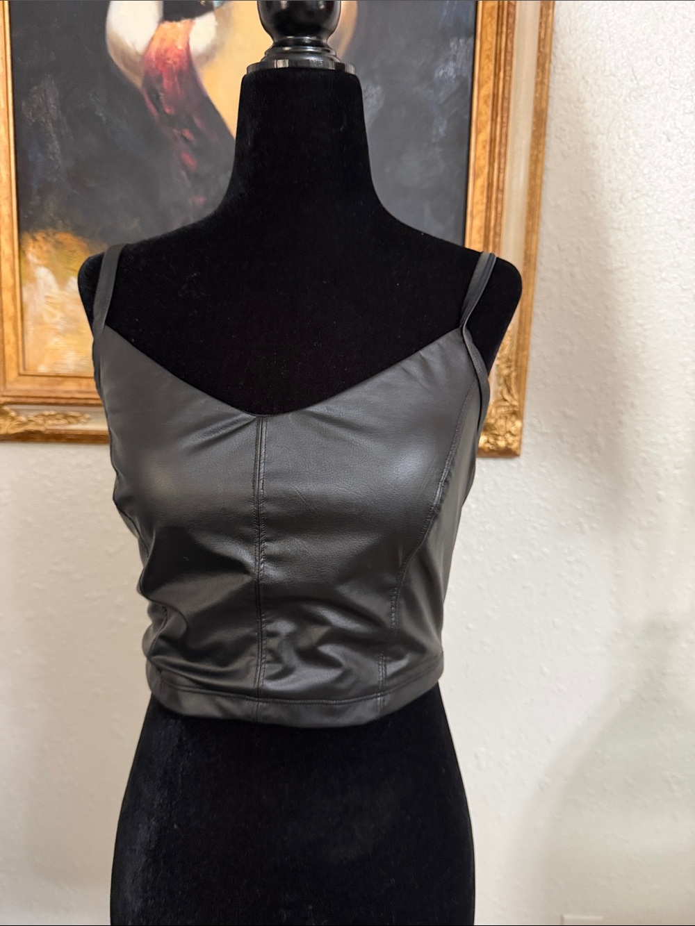 aerie Black Faux Leather Crop Cami